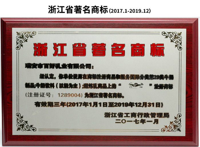 浙江省著名商标（2017.1-2019.12）